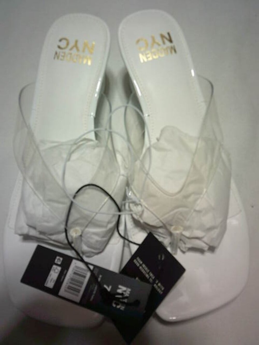 NEW MADDEN NYC WHITE CLEAR JELLY SANDALS SIZE 7.5 WEDGE THONG SHOES 👩🎁